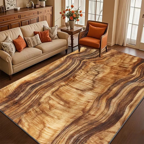 tapis marron beige doré ornements baroques géométrique moderne salon chambre cuisine salle bains