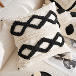 coussins géométriques blanc noir franges moderne décoration intérieure canapé salon amovible lavable polyester coton