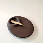 support allumettes marron foncé rond moderne plateau brûlant sauge ciment décoration yoga méditation