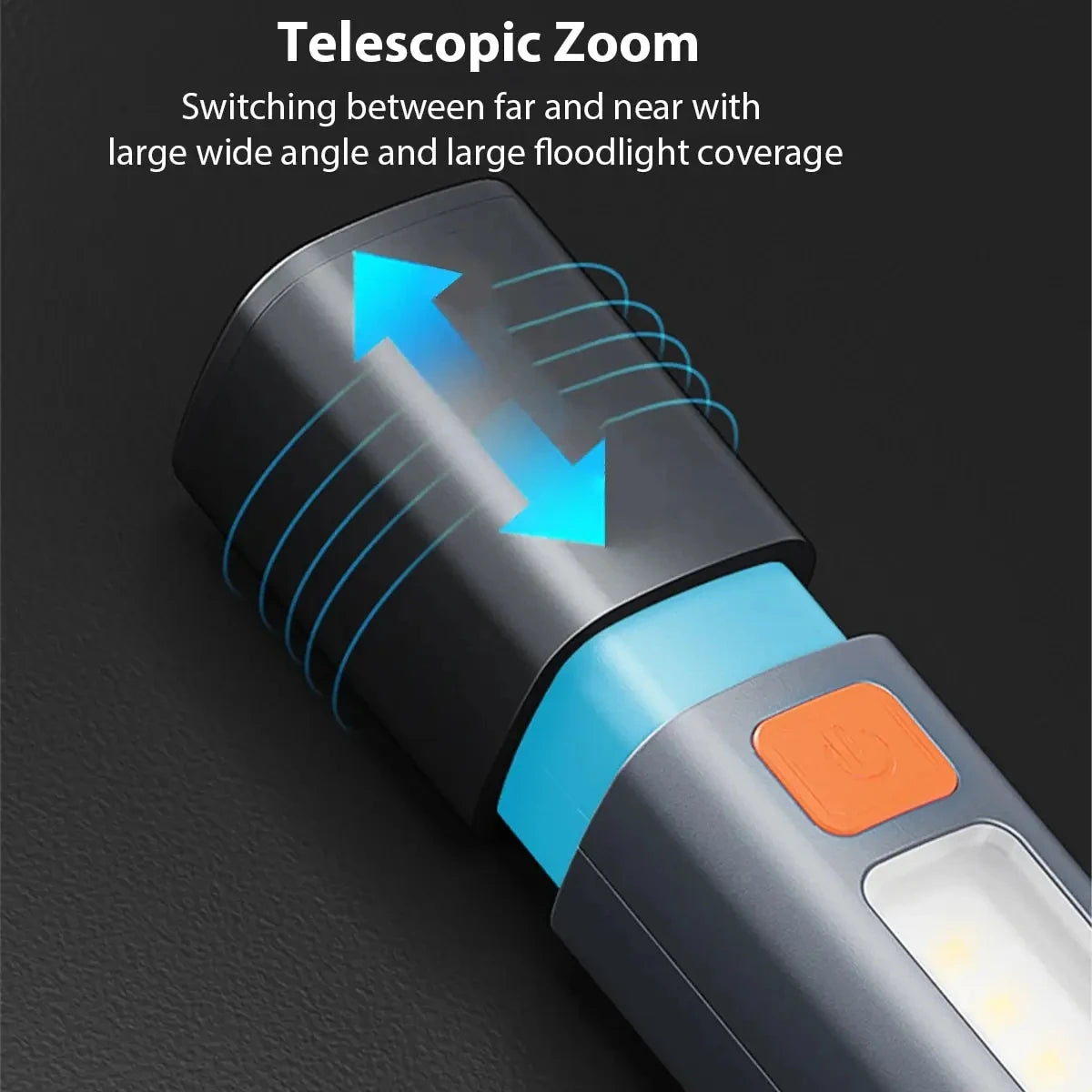 lampe torche gris rechargeable lumiere intense ip68 étanche réglable camping