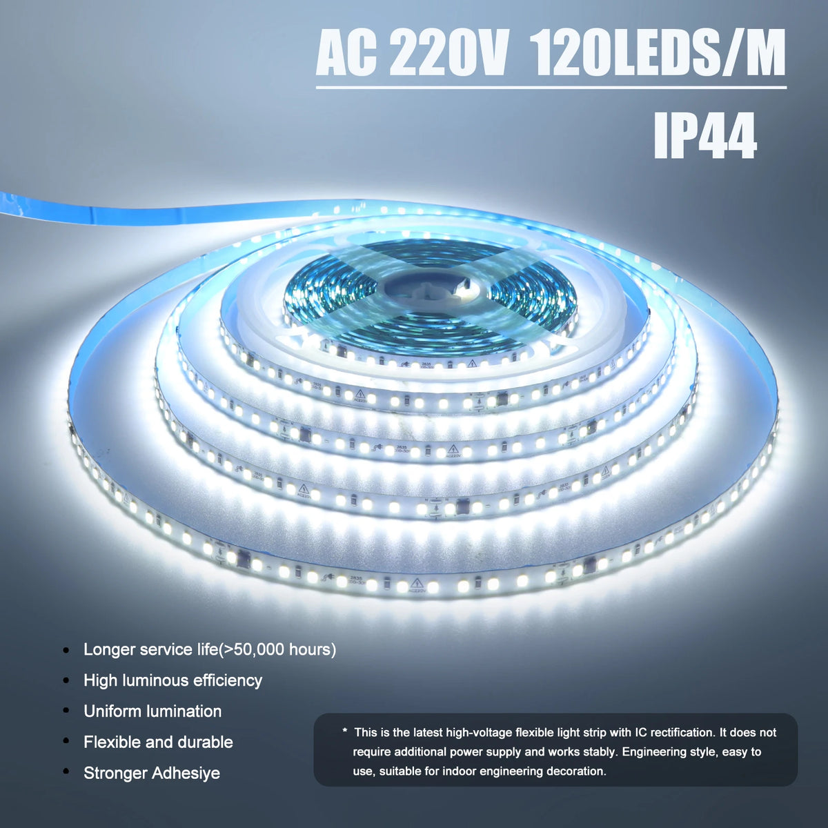 ruban led flexible 120led/m 220v 3000k 4000k 6000k adhésif salon moderne