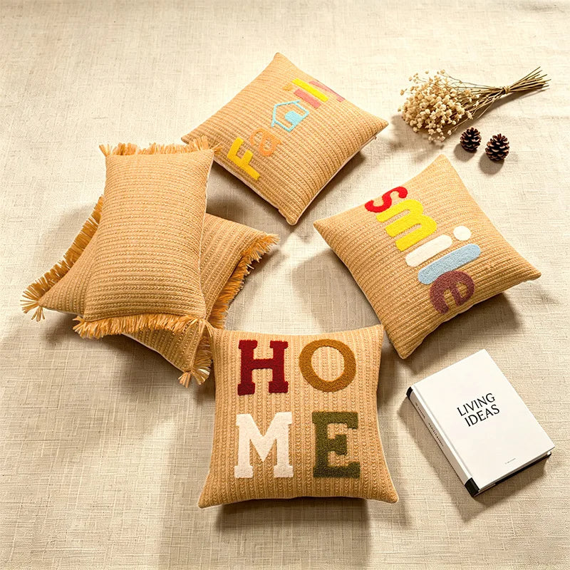 housse coussin polyester lettre colorée nordique moderne 45x45cm 30x50cm decoration bohème pompons