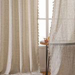 rideau boho chic beige clair tassel opacité tissage léger franges chambre salon
