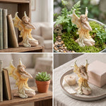 statue fée ailes pastorale fantaisie ornements jardin pot plantes succulentes mousse galets