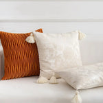 coussin patchwork fleur bohème chic blanc orange pompons adhésif 30x70cm 45x45cm polyester coton lavable