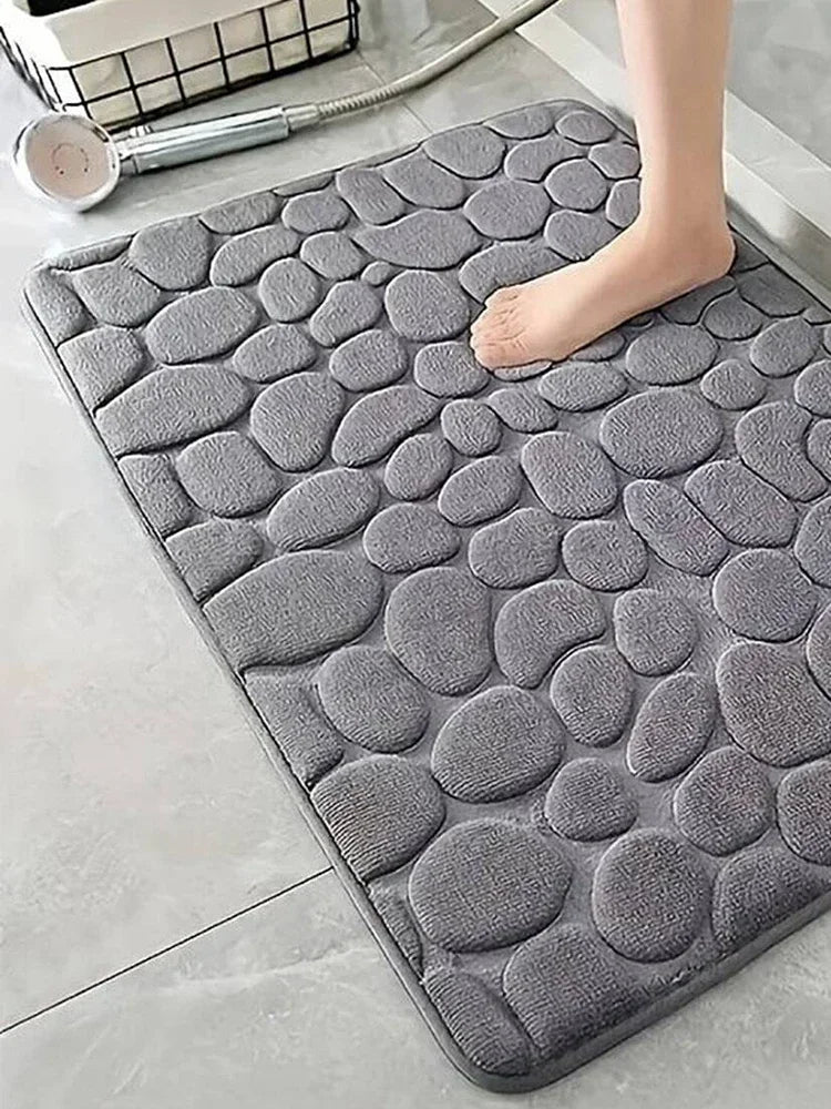 tapis bain gris moderne texture galets polyester 40cm 60cm bleu noir marron