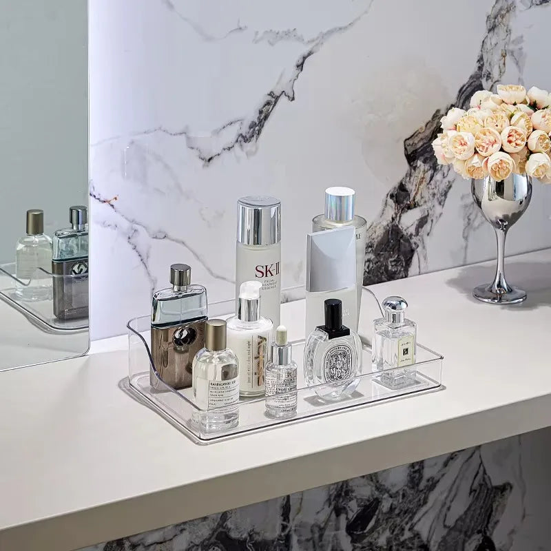 boîte rangement cosmétique transparent moderne trois tiroirs raisin poignée organisation parfums lotions maquillage