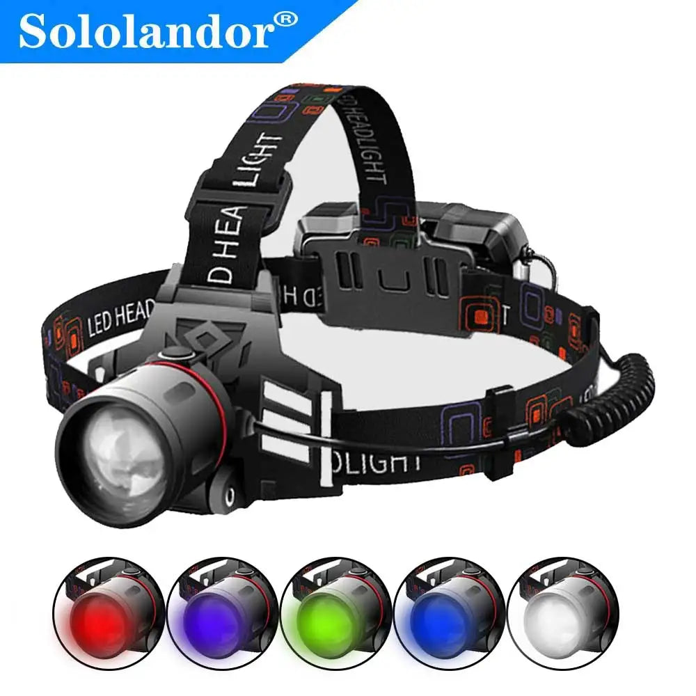 lampe frontale led noir clip modes flash haute bas pêche chasse lumière uv rouge
