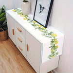 tableau lin motif feuilles fleurs citrons printemps estival blanc vert jaune decoration interieur