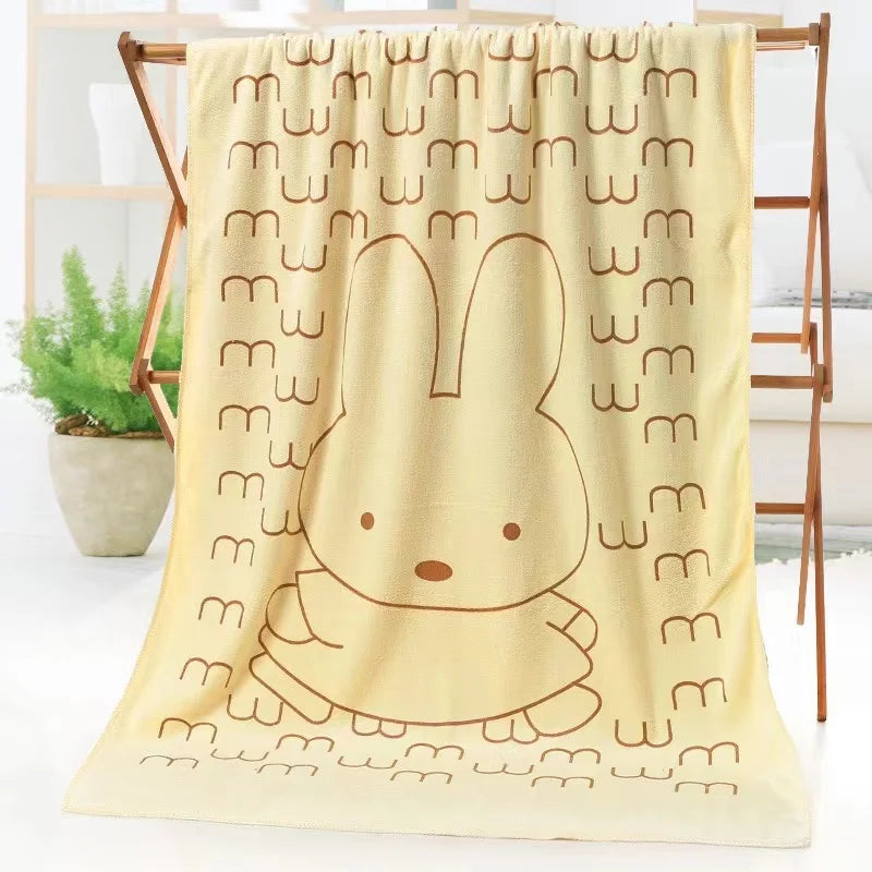 grande serviette bain microfibre enfant motif lapin doux absorbante séchage rapide coton