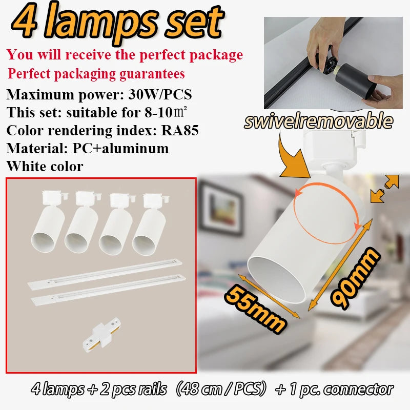 spots noir modernes gu10 12pcs fixés 55x90mm variable intensity