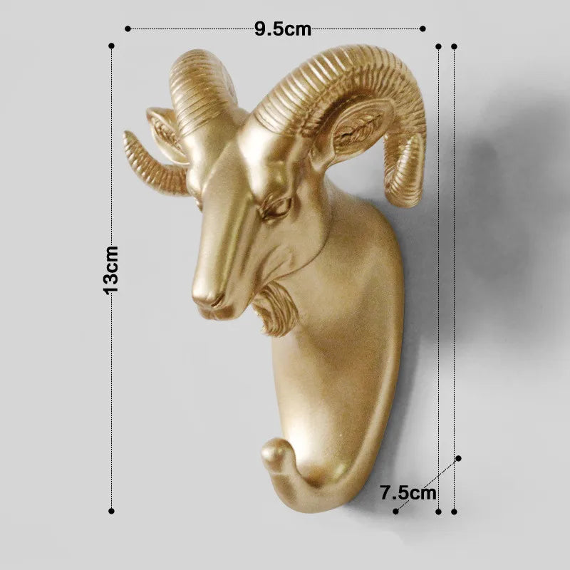 porte clefs mural animal or réaliste moderne éléphant rhinocéros cheval cerf bison PVC decoration