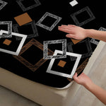 drap housse géométrique moderne noir blanc marron carrés superposés adhésif lit simple double queen