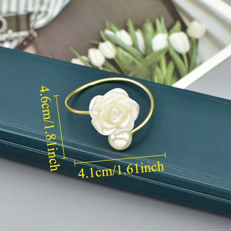 porte serviettes décoratifs or blanc crème motif floral nacrées élégants set 10pcs