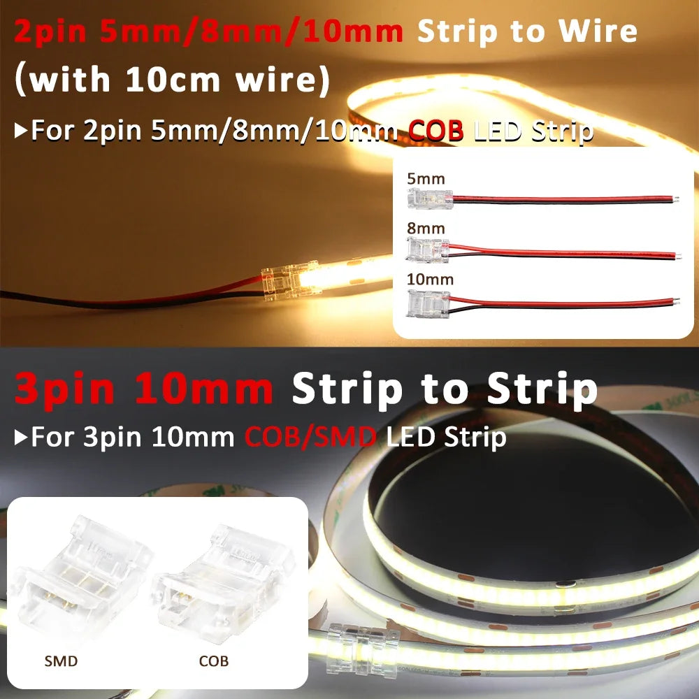 connecteurs ruban led cob smd transparent modernes adhésifs 5mm 8mm 10mm(rgb cct)