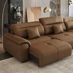 canapé d'angle bois contemporain marron coussins inclinable téléscopique salon maison