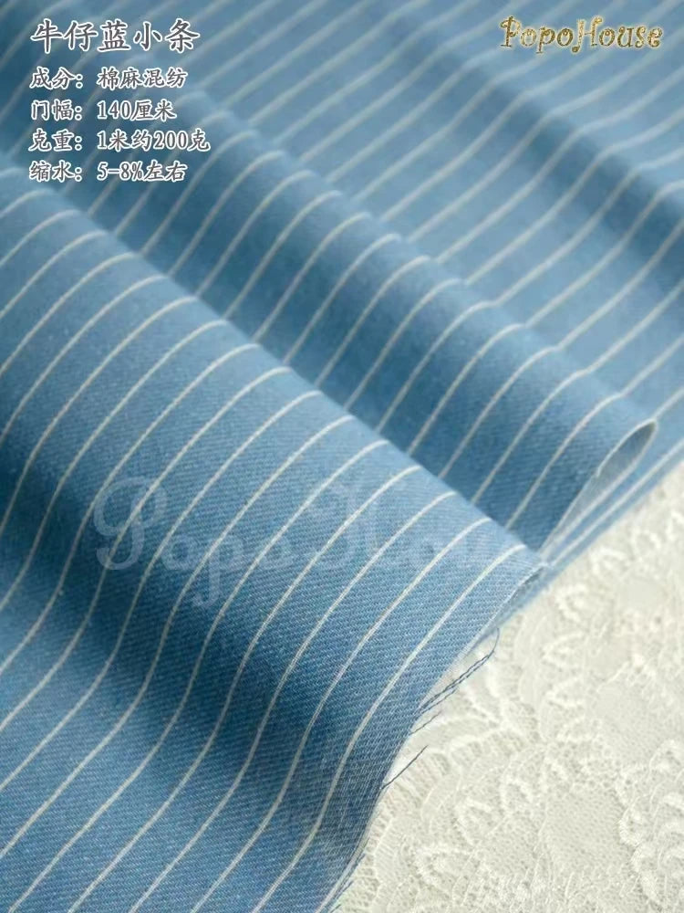 tissu popeline rayé rustique coton lin beige rouge bleu opaque artisanal biodegradable 140cm