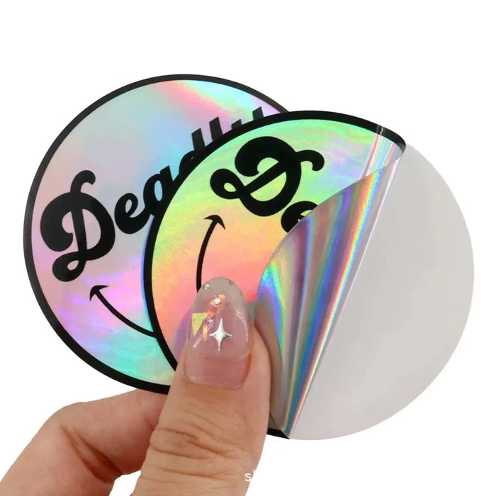 autocollants ronds holographiques personnalisables multicolores modernes adhésifs textes logos qr codes 3cm 15cm 50pièces