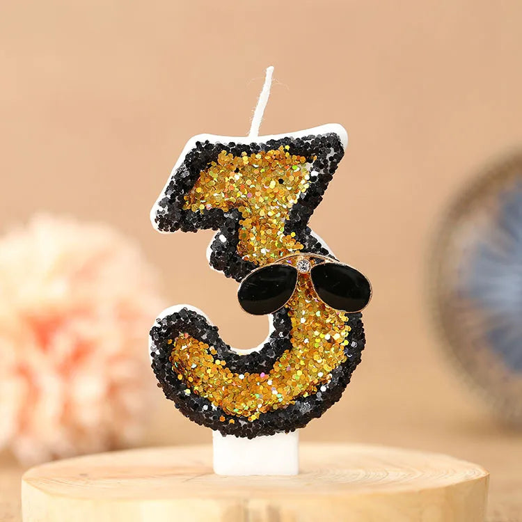 bougies forme chiffres paillettes dorées or noir festives anniversaires tringles