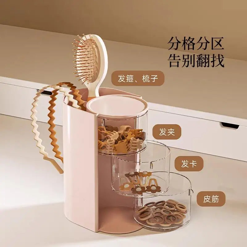 boîte rangement rotative transparente rose blanche poudre éponge peigne pinces maquillage accessoires beauté moderne