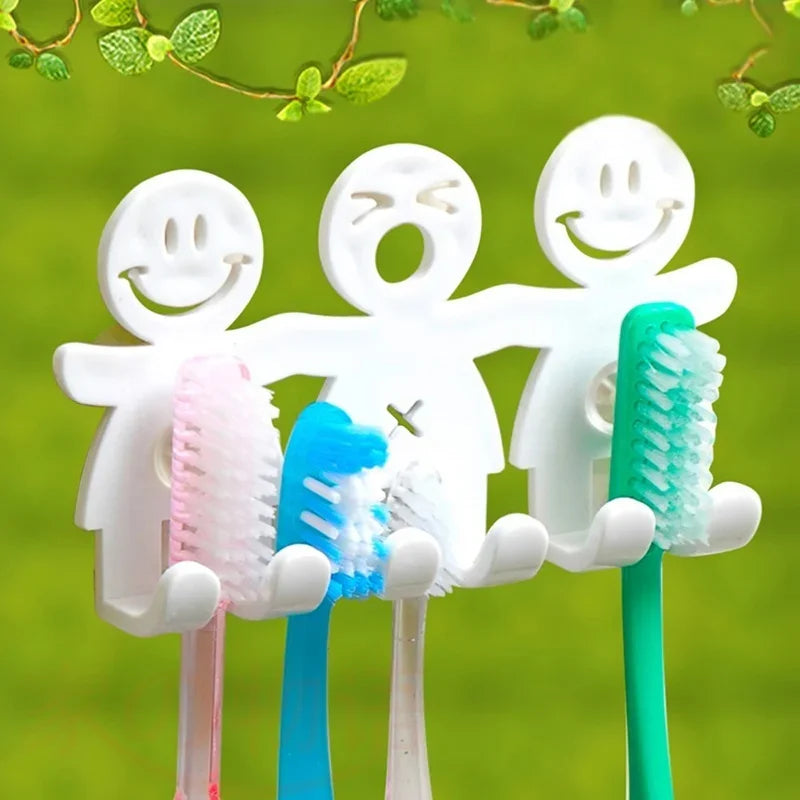 porte brosses dents mural figurines souriantes brosses colorées adhésif blanc ludique enfants