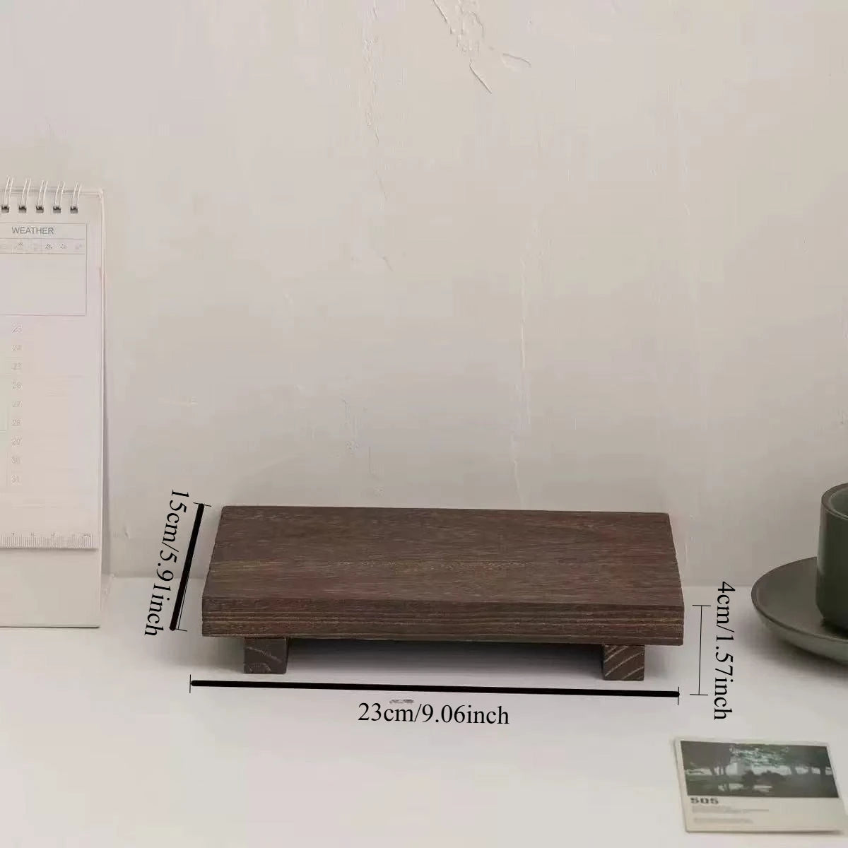 plateau bois marron foncé grain naturel minimaliste rustique sans fixation 23cm 9inches 4cm