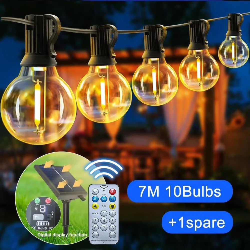 guirlande lumineuse solaire extérieure ambrée 41 ampoules globe ip65 patio jardin decoration festive