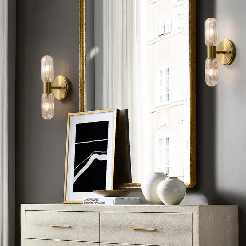 applique murale moderne or transparent verre rayures chambre coucher éclairage led nordique