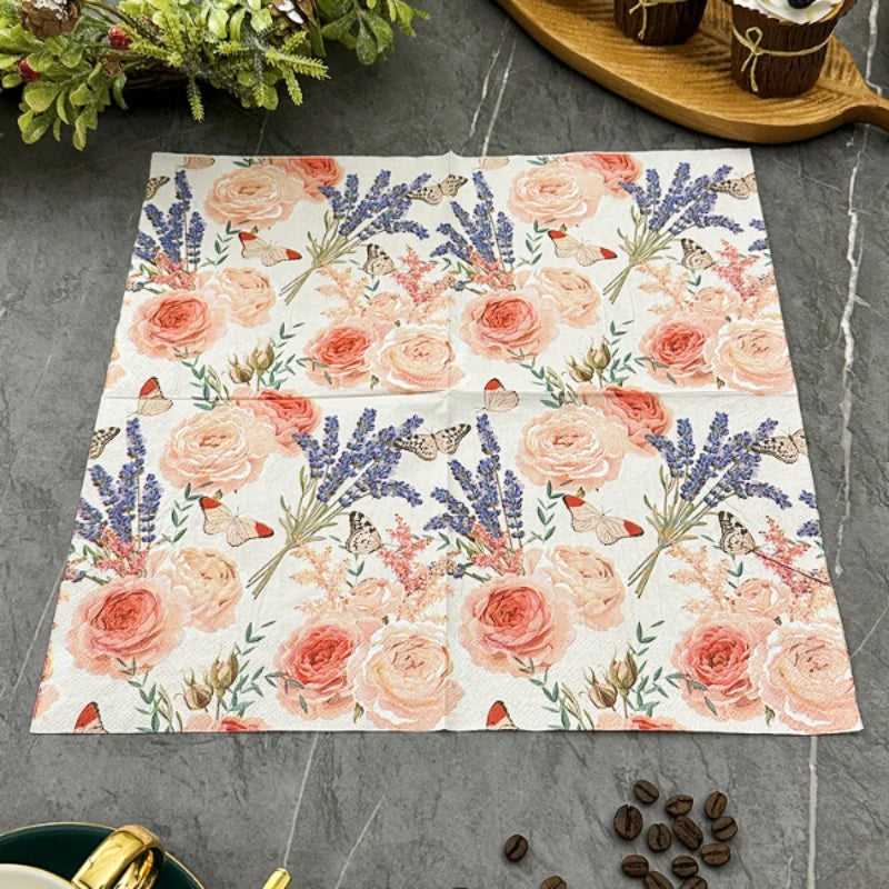 serviettes papier fleur rose vintage blanc floral romantique deux plis haute gamme restaurant ménage