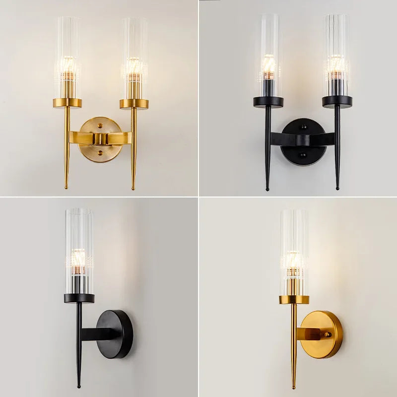 applique murale moderne or noir transparent rayures verticales minimaliste eyelets chambre cuisine