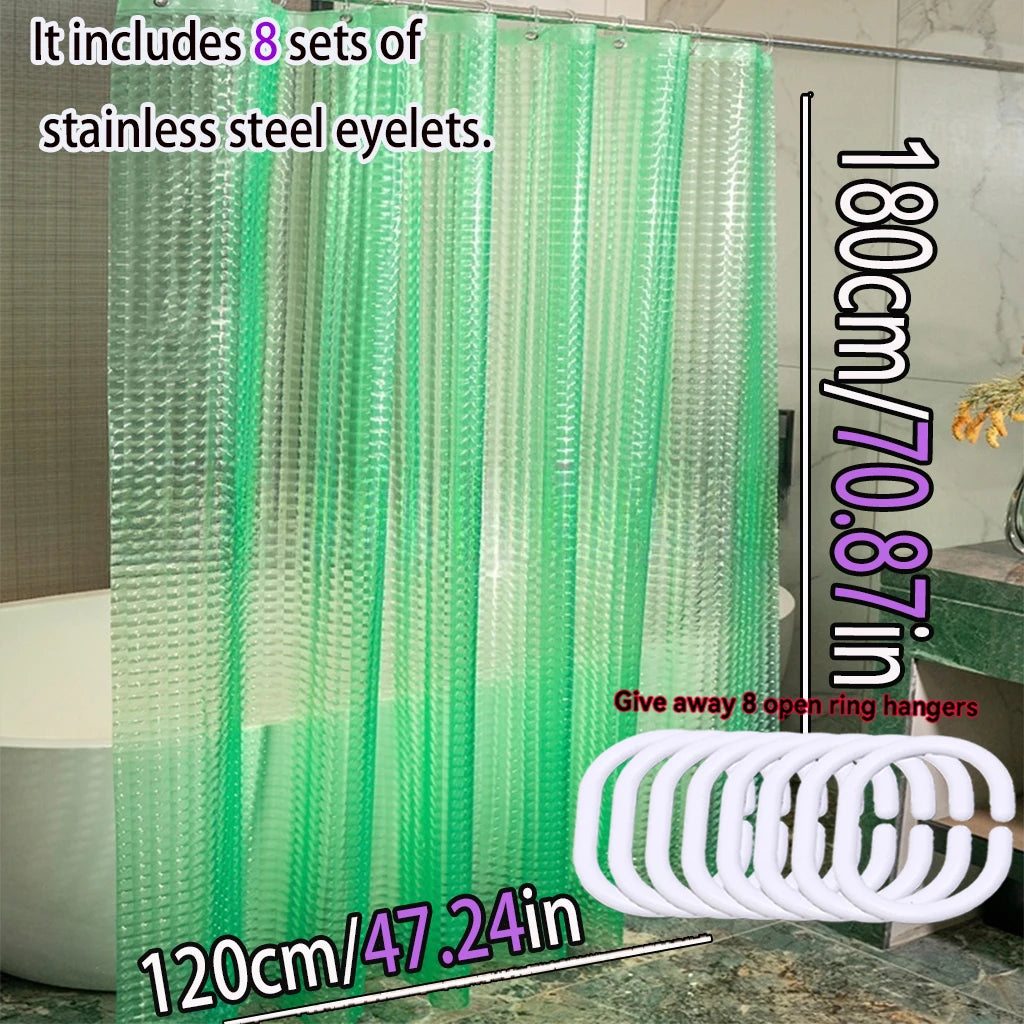 rideau douche vert translucide texture bulles moderne acier inoxydable 180cm 150cm 200cm