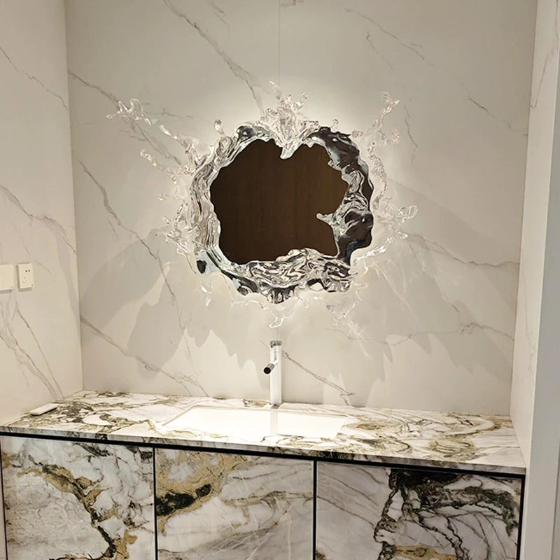 miroir moderne transparent argenté liquide ondulant salle bain cuisine chambre
