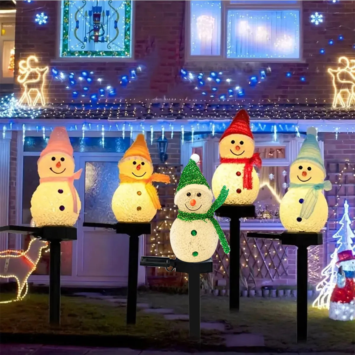 décoration noël bonhomme neige lumineux solaire extérieure intérieure clips glitter festive blanc rouge verte