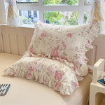 taies d'oreiller coton fleur vintage rose bleu beige romantique 48x74cm
