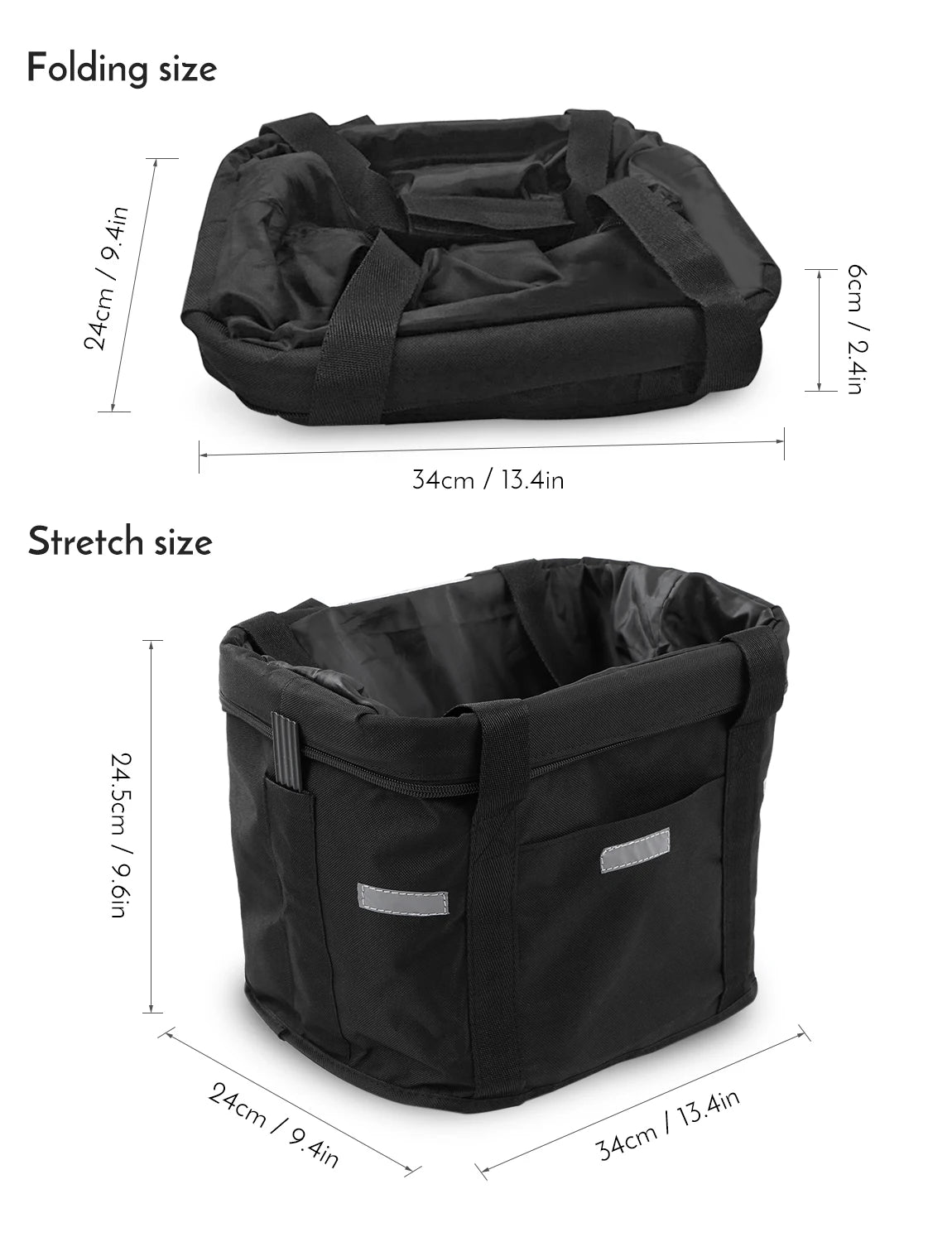 panier vélo pliable noir jaune vert tissu texturé réfléchissant utilitaire fixe guidon chien transport