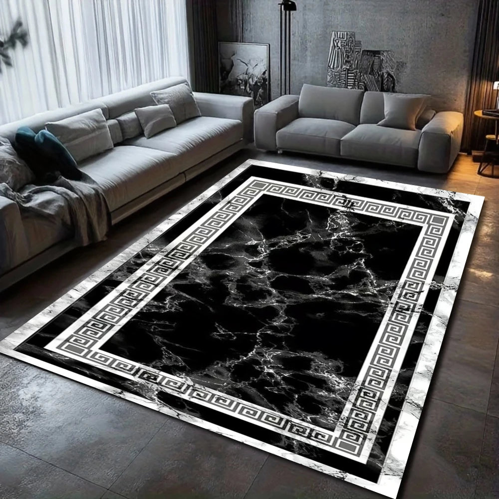 tapis marbre moderne noir blanc salon chambre décoration élégante polypropylène polyester 160cm 120cm