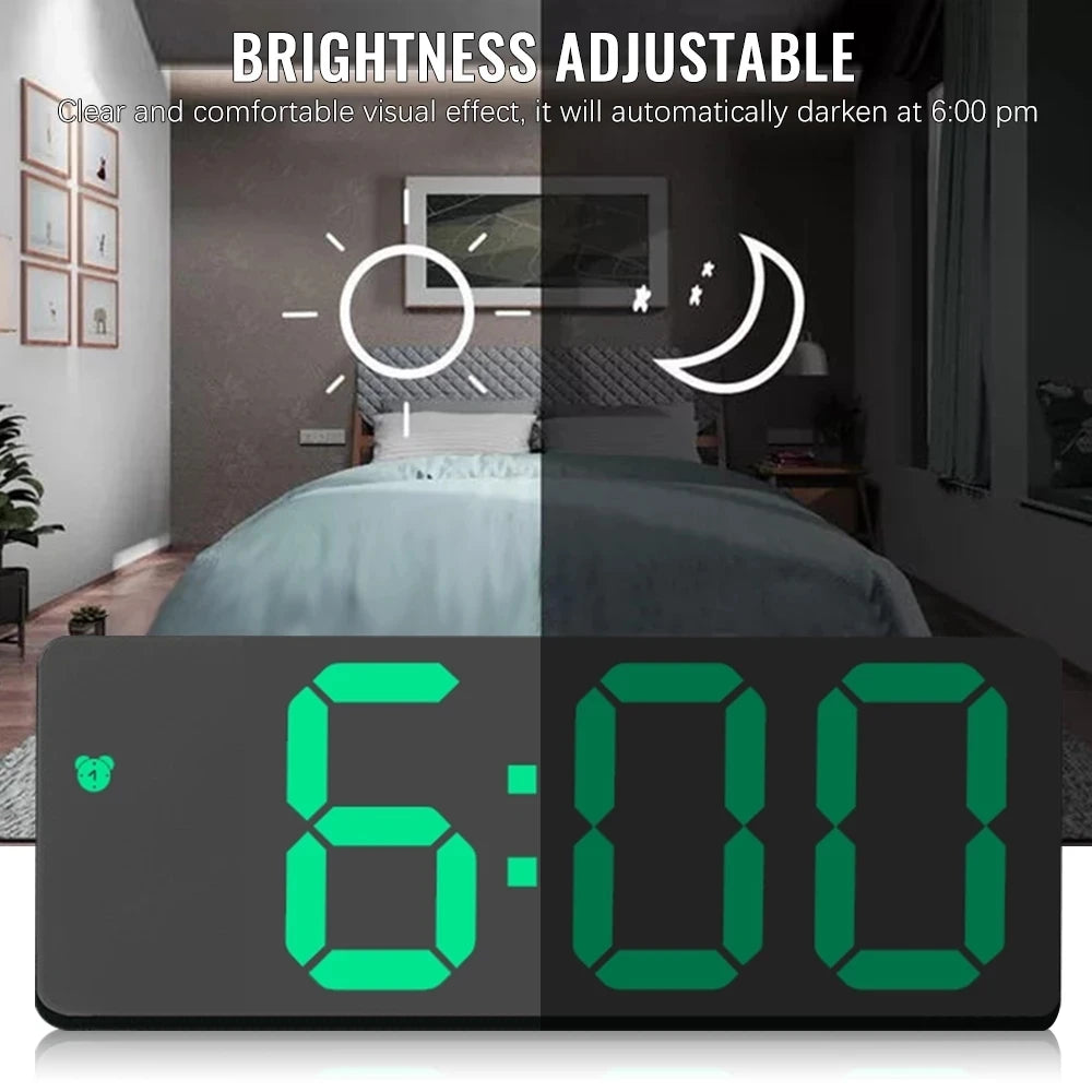 horloge murale numérique moderne LED noir blanc température date alarme télécommande