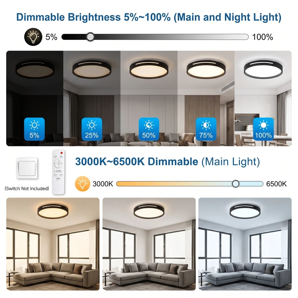lampe moderne télécommande led noir blanc minimaliste fixations vis