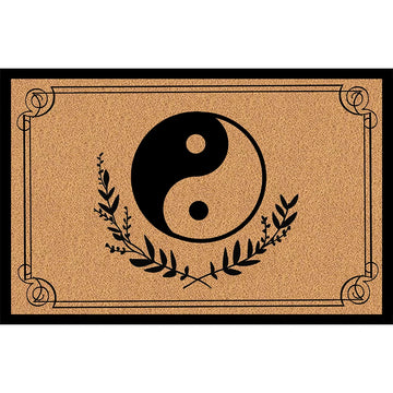 tapis d'entrée yin yang feuilles stylisées antidérapant résistant intempéries extérieur intérieur moderne