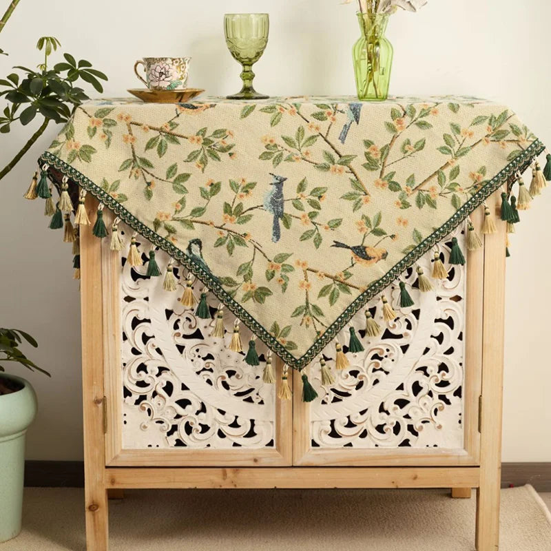 nappe rustique fleur oiseau verte printemps été automne hiver table basse camping imperméable réutilisable