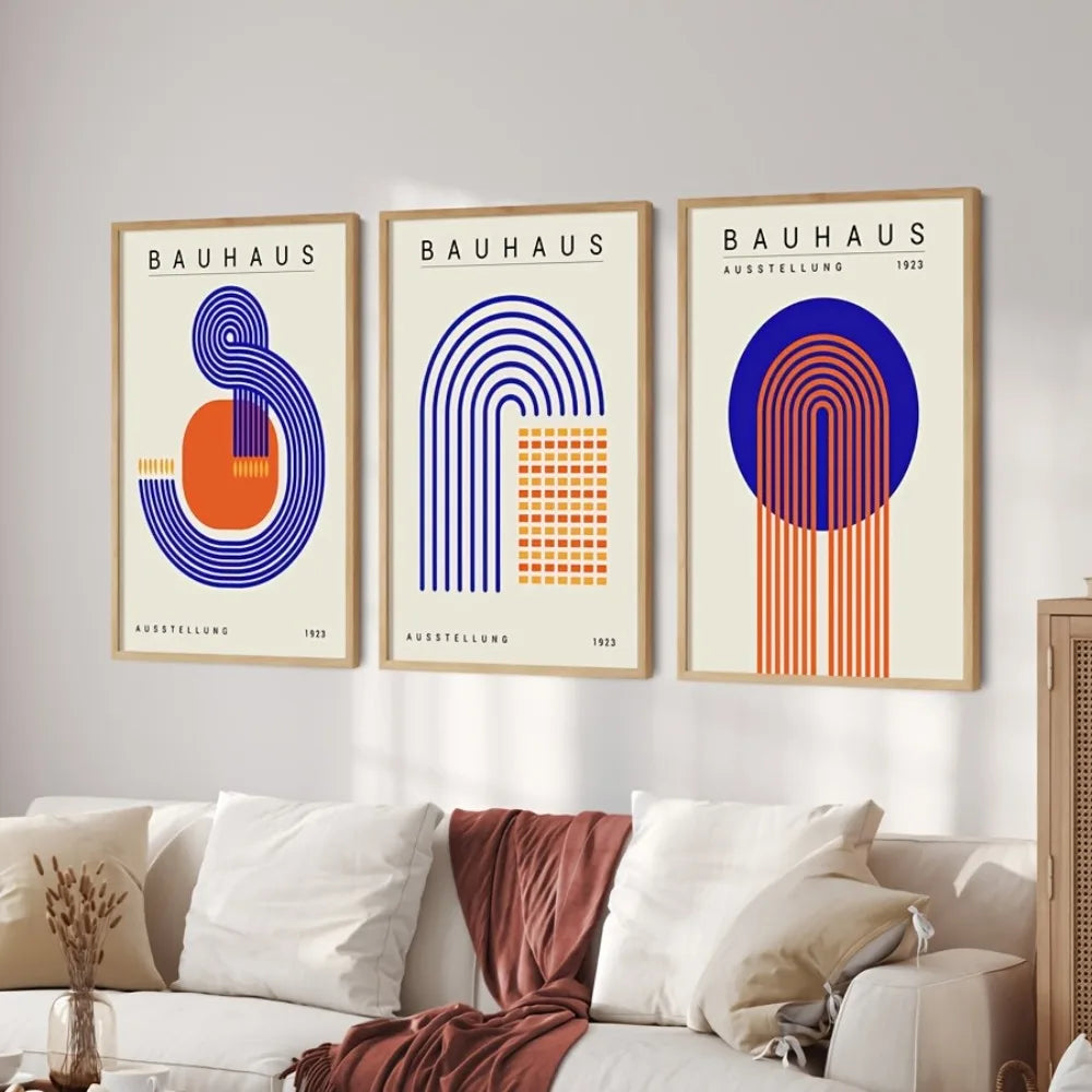 affiches toile abstraites graphiques modernes beige bleu orange rouge sans cadre minimaliste chambre salon