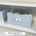 paniers rangement coton pois carreaux rayures ours rose clair blanc bleu clair beige texturé