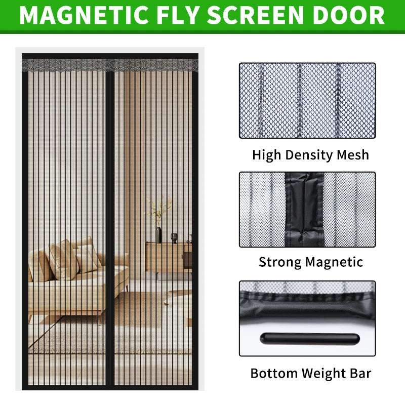 rideau porte magnétique beige noir maille fine moderne anti moustiques opacité barre poids