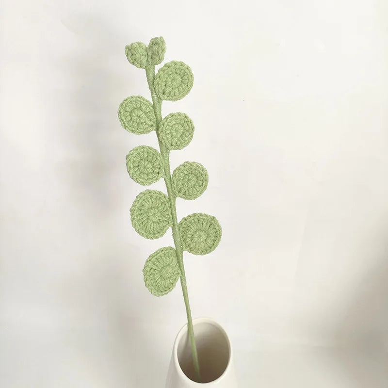 bouquet fleurs tricotées main blanc rose vert artisanal intérieur mariage anniversaire