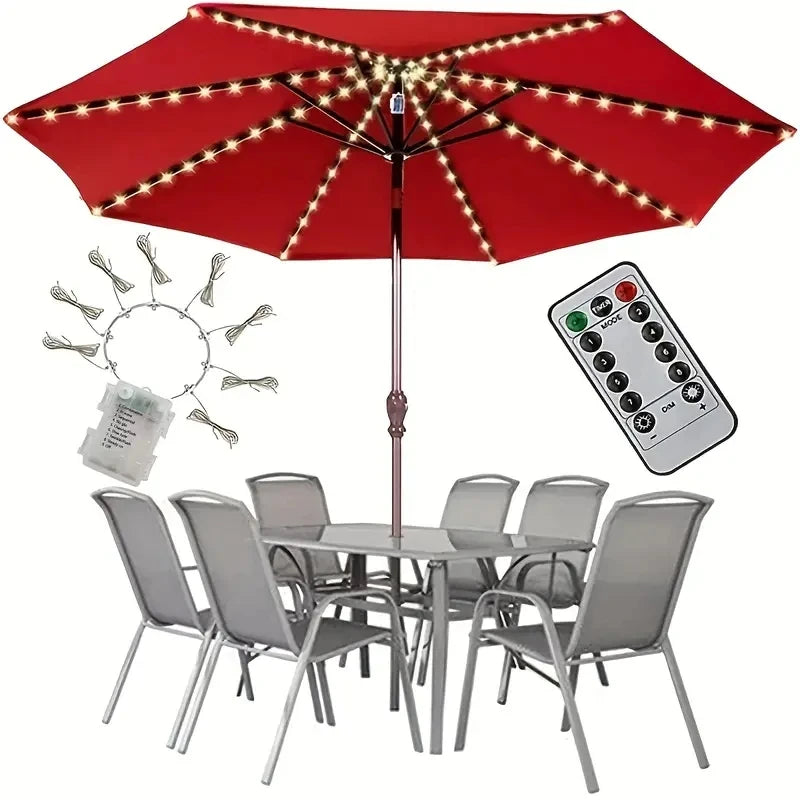 parasol extérieur moderne lumières led multicolore rouge beige télécommande modes piles incluses
