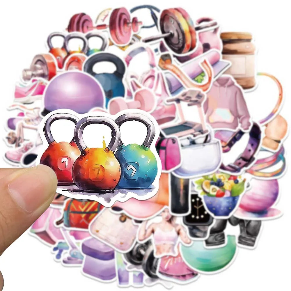autocollants fitness rose bleu orange violet blanc noir adhésifs décoration sport yoga sac eau