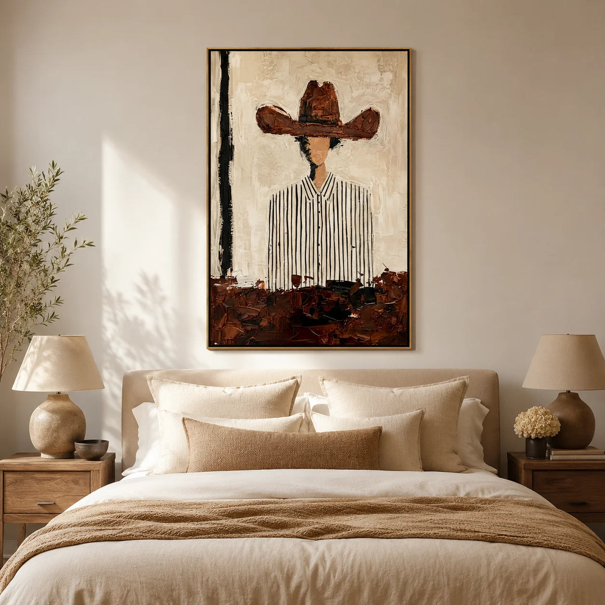 tableau abstrait moderne impression toile peinture expressionniste sans cadre vertical beige noir brun