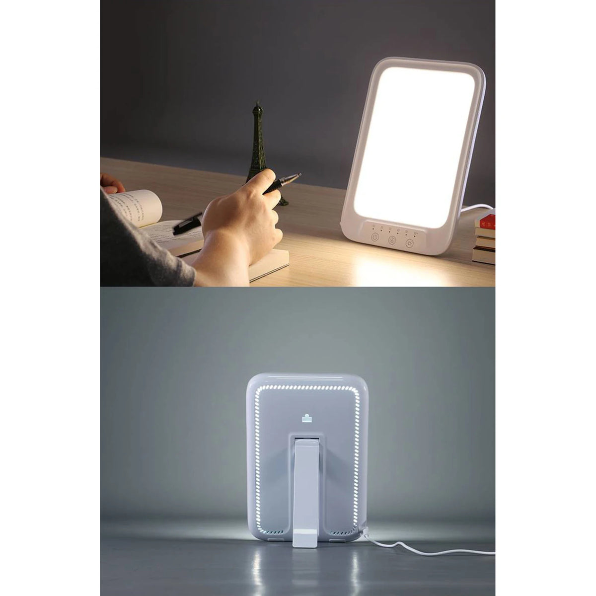 lampe led lumière jour 20000 lux veilleuse rectangulaire blanc moderne minuterie mémoire couleurs niveaux