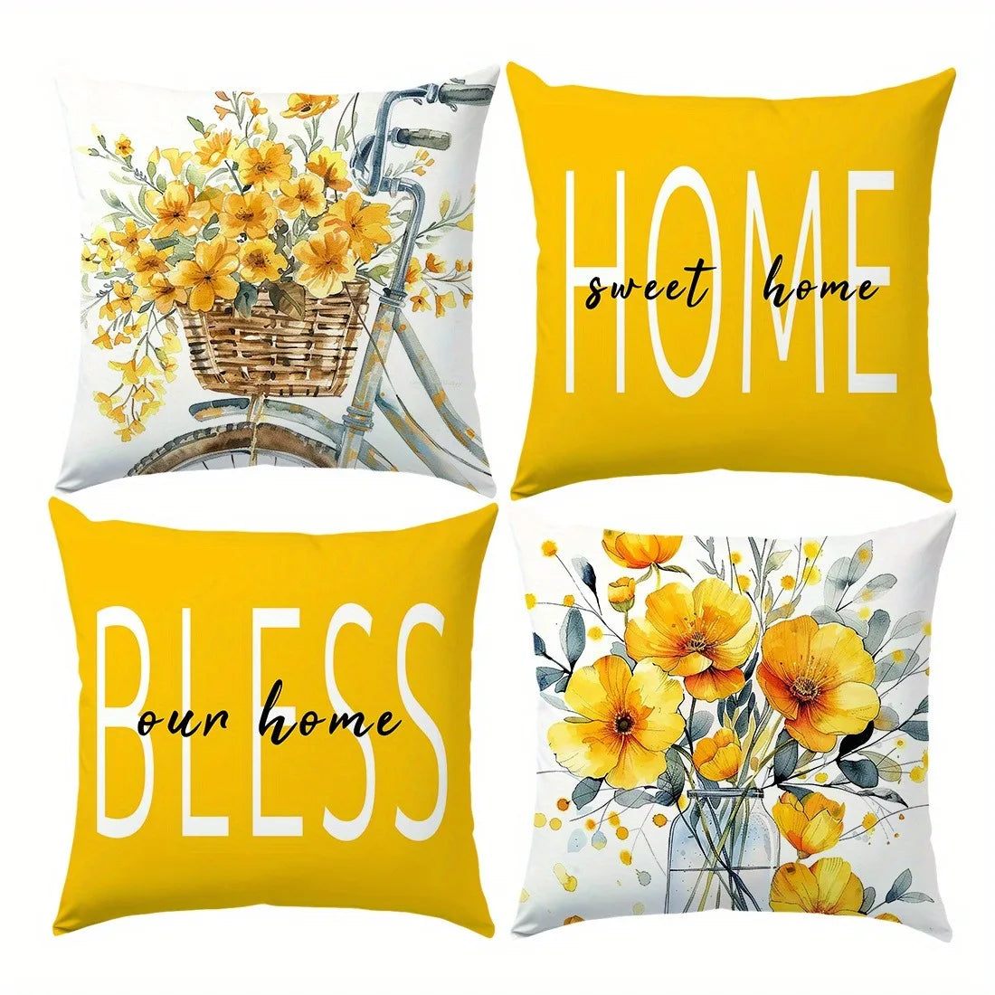 housse coussin polyester motif fleurs textes sweet moderne blanc jaune chambre salon voiture 40x40cm