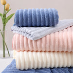 serviette bain rapide absorbante lavable machine rayée moderne blanche rose gris bleuclair